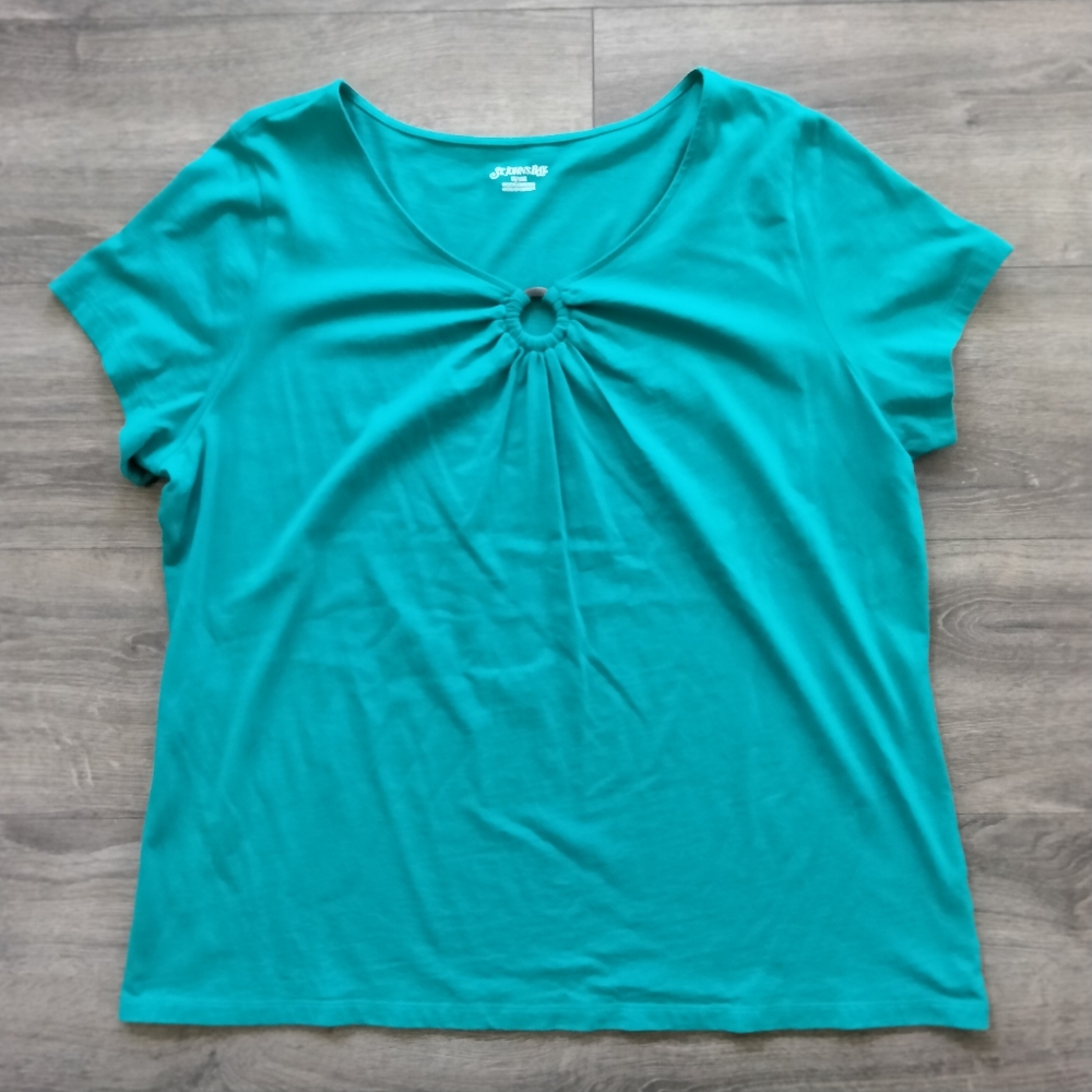 St. John's Bay Woman Short Sleeve Green Top Plus Size 1X Cotton